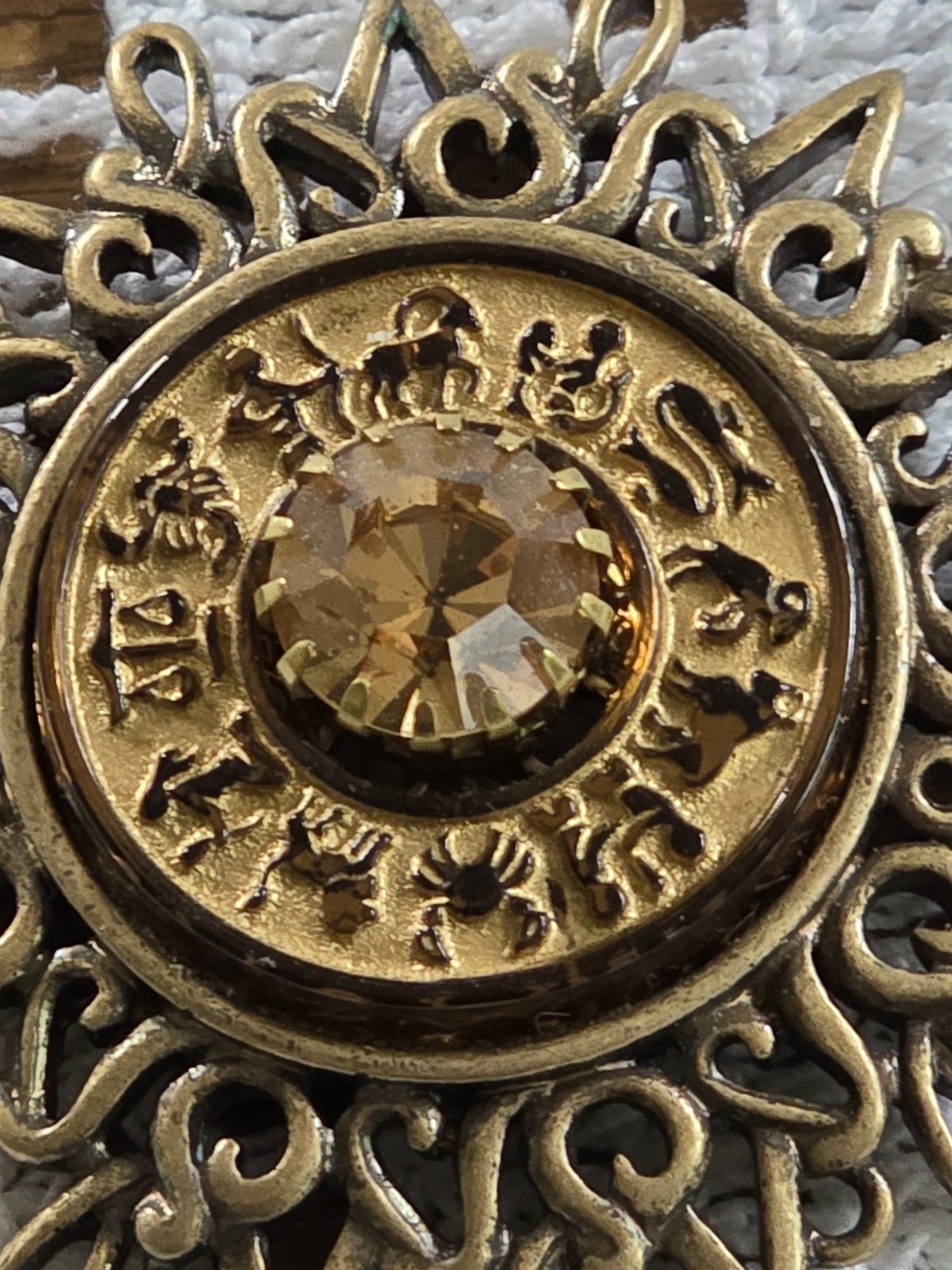 Vintage Kirks Folly Zodiac Brooch with Rhinestone Center Has All Zodiac Signs