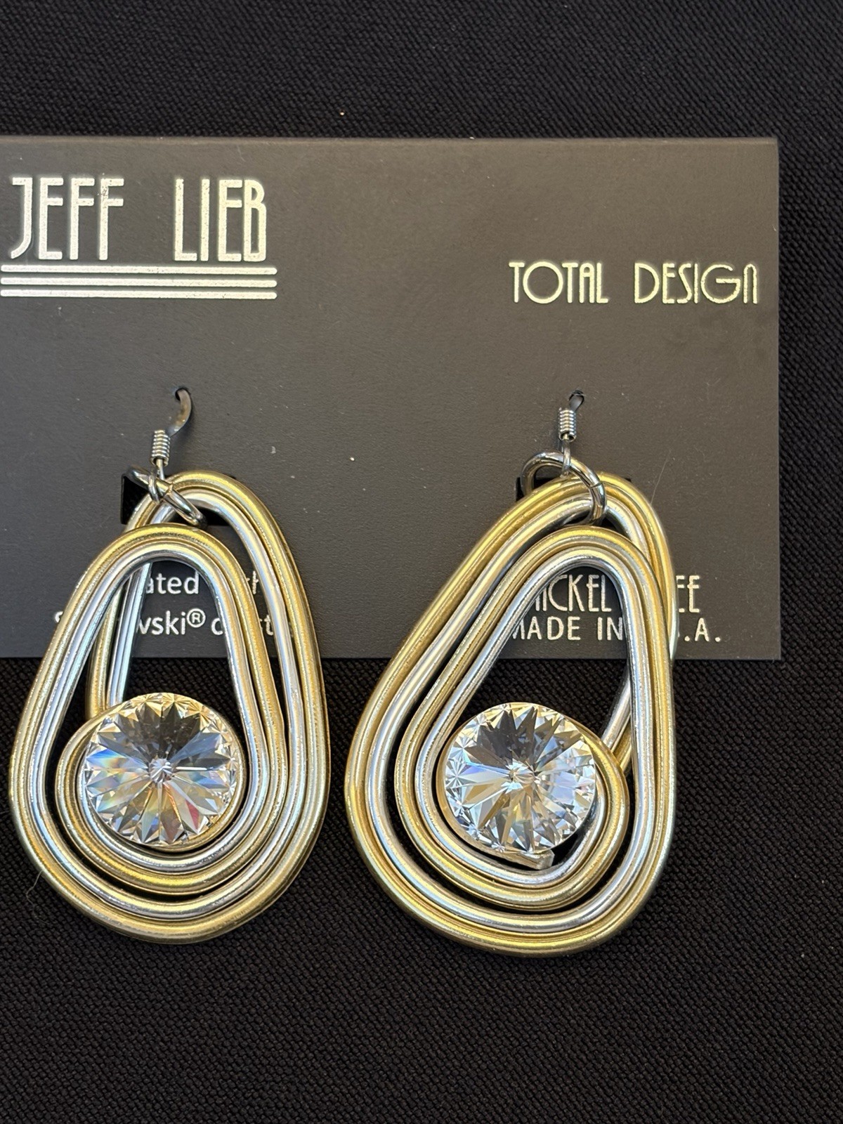NEW Jeff Lieb Clear Swarovski Rhinestone Earrings Total Design Silver Dangle