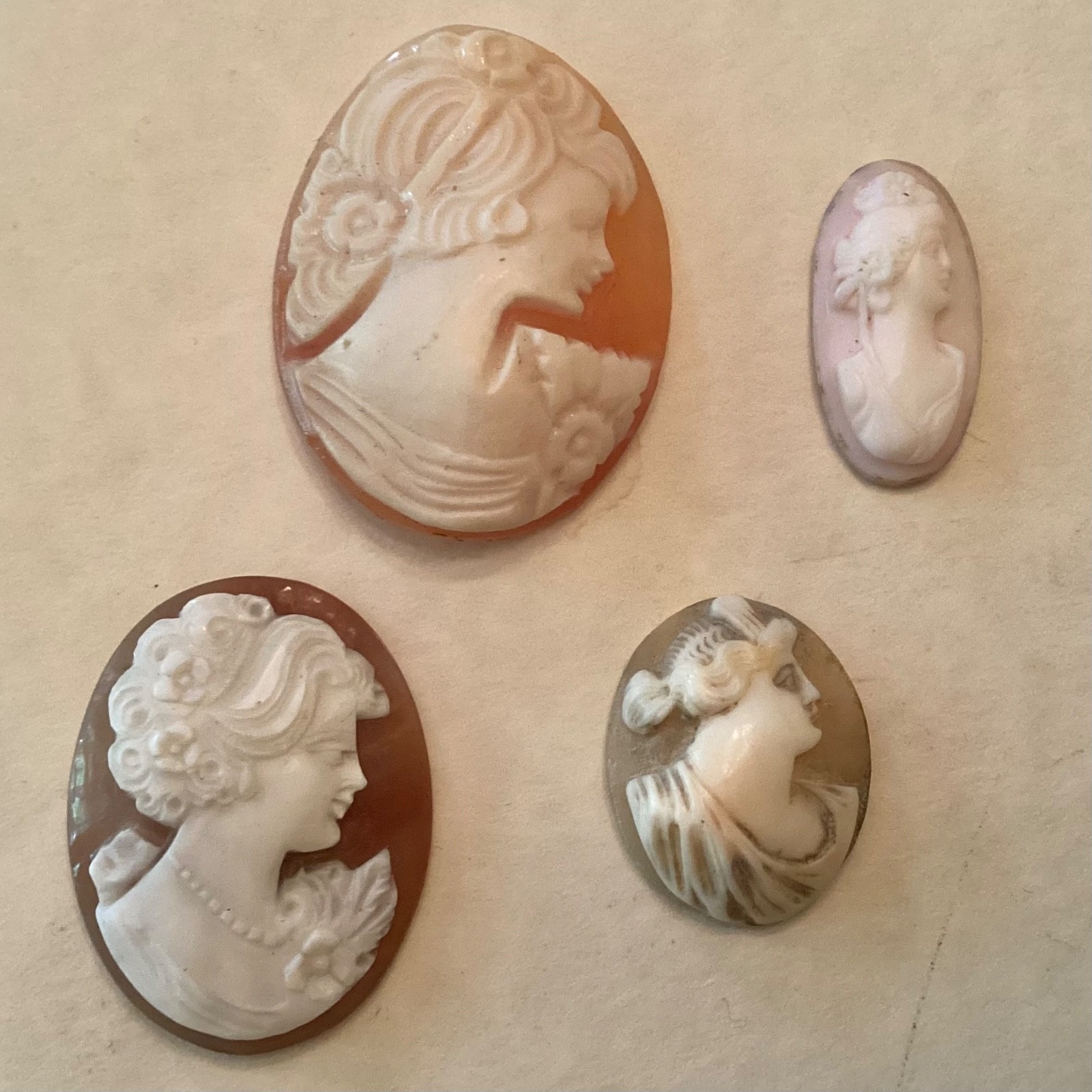 Lot of 4 Unmounted Antique & Vintage Carved Shell Cameos – SALE PRICED
