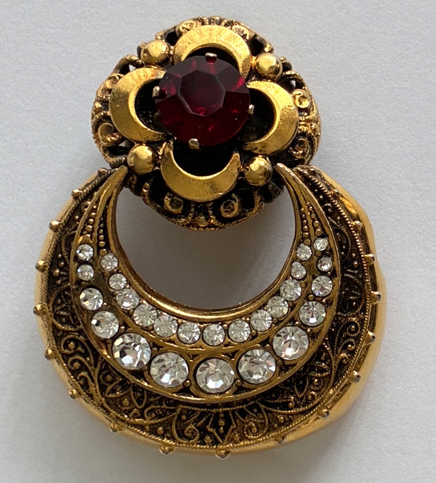 Red Rhinestone Doorknocker Clip-On Earrings