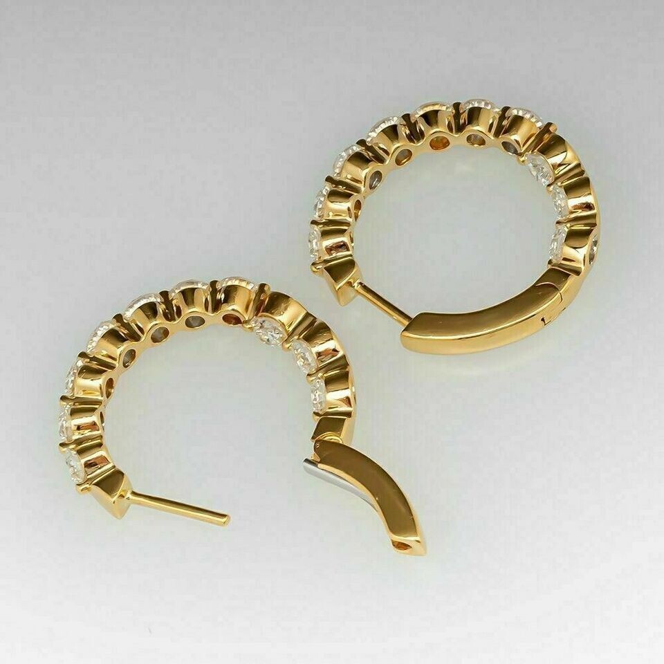 Round Cut Lab Created Diamond Wedding 14K Yellow Gold Finish Hoop Gift Earrings