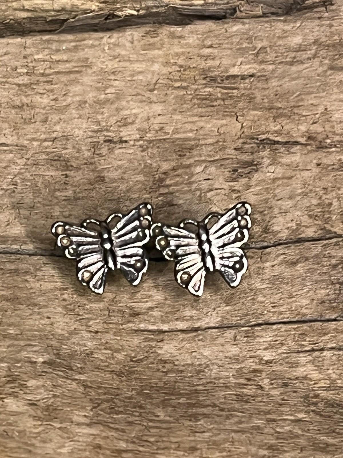 Cute ,Vintage Silver Tone Molded Butterfly Earrings -Adults, Teens, Kids-Fashion