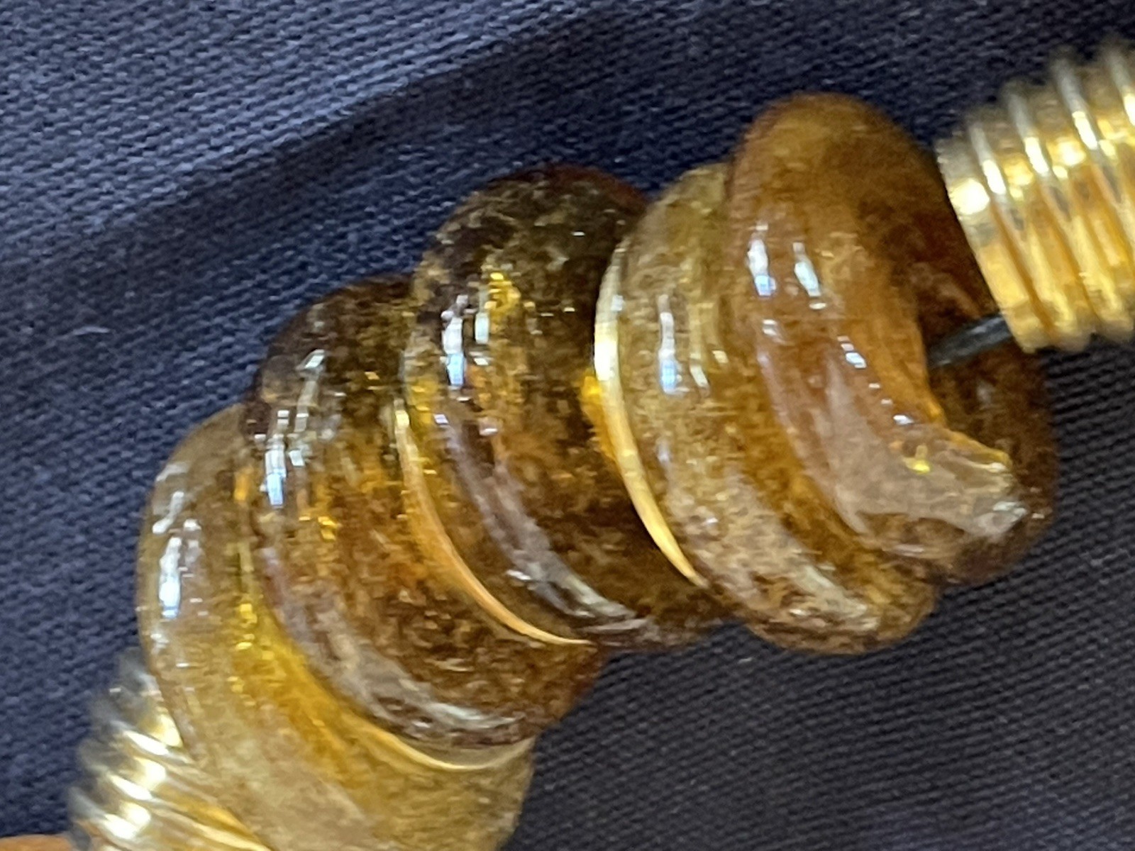 Variegated Honey Colored Egg Yolk Large Bead Tasseled Necklace Brass Spacers EXC