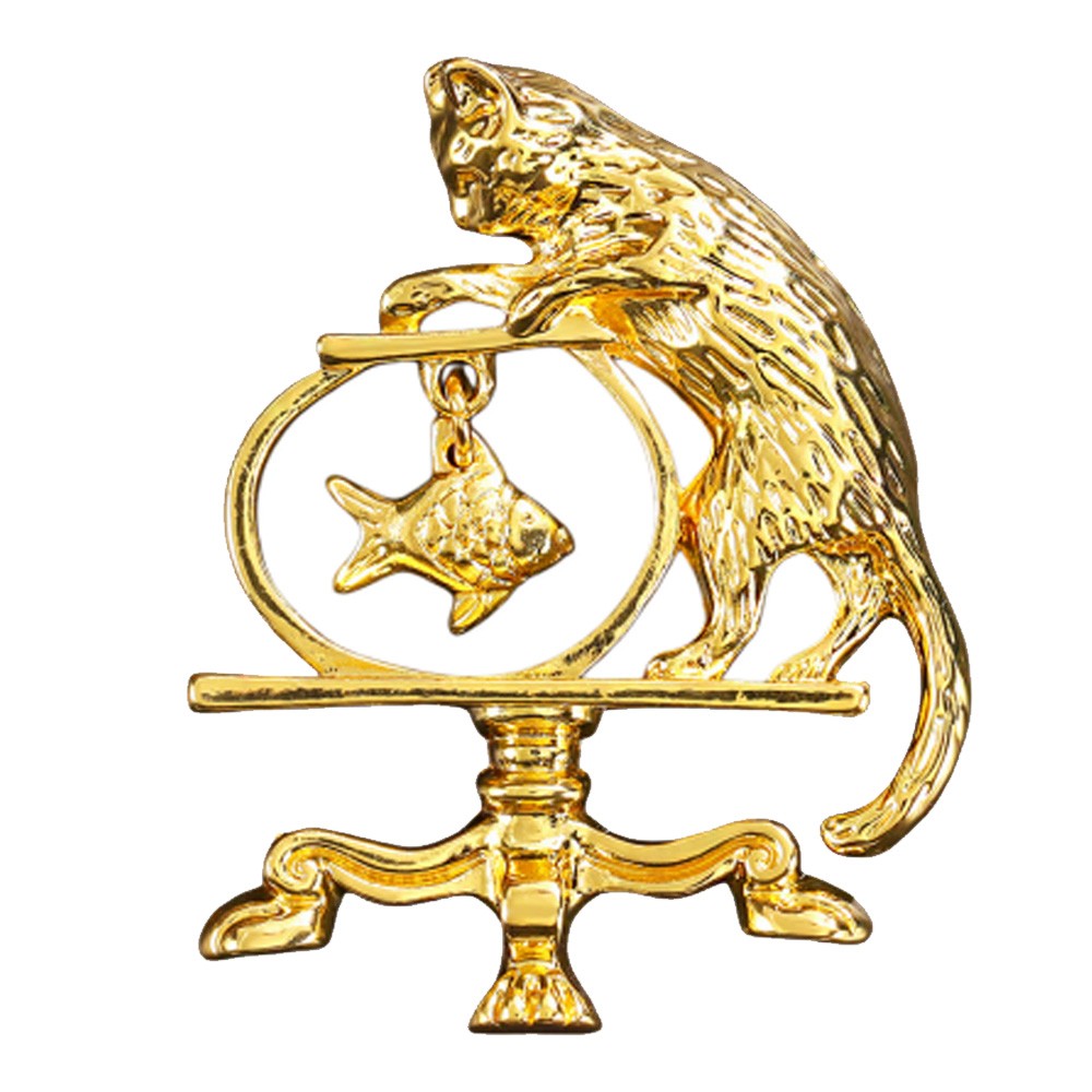 2Pcs Antique Jewelry Cat Vintage Fishing Brooch Personality Zinc Alloy US
