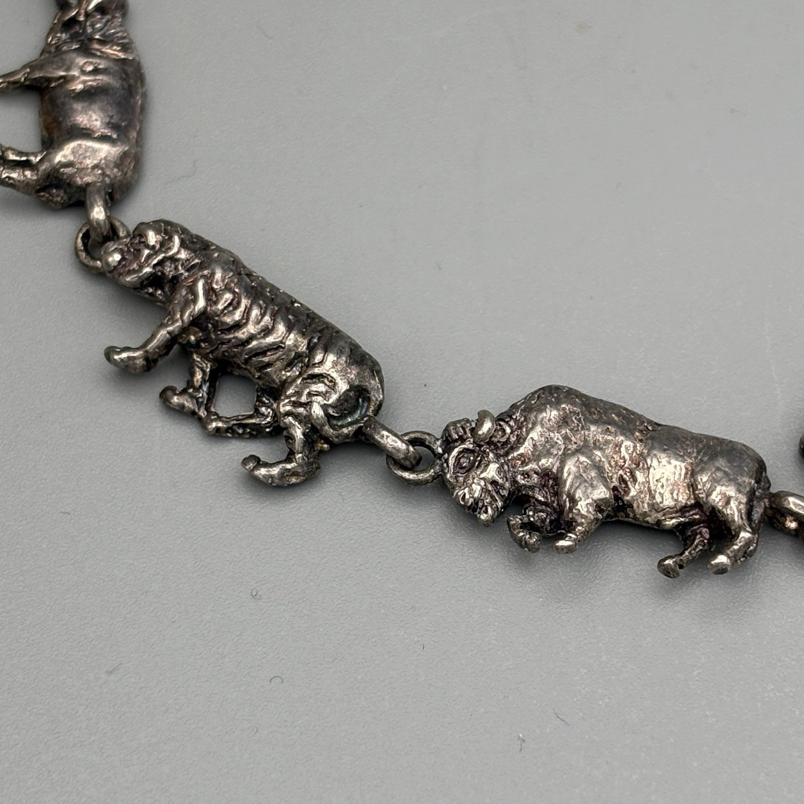 Vintage Sterling Silver African Animal Link Bracelet 8″ Dimensional 22.04g 925