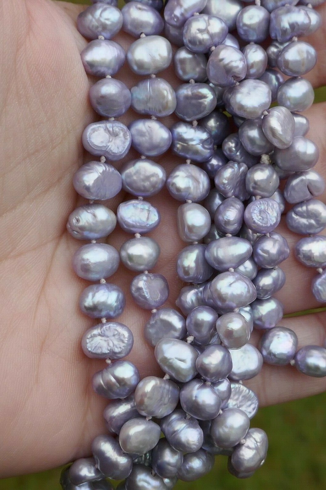 Vintage Lavender 6.8 mm x 6.4mm Baroque Pearl Necklace – 34.5″ Long