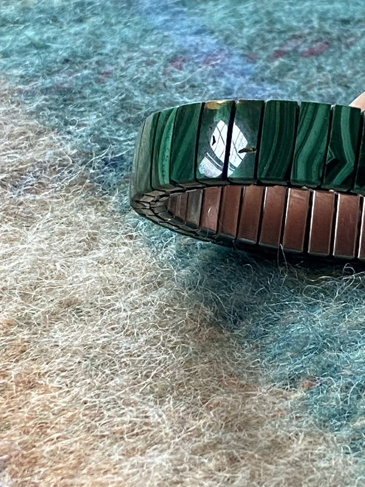 Malachite Inlay Stretch Bracelet Stainless Steel OSFA Western Native Green Stone