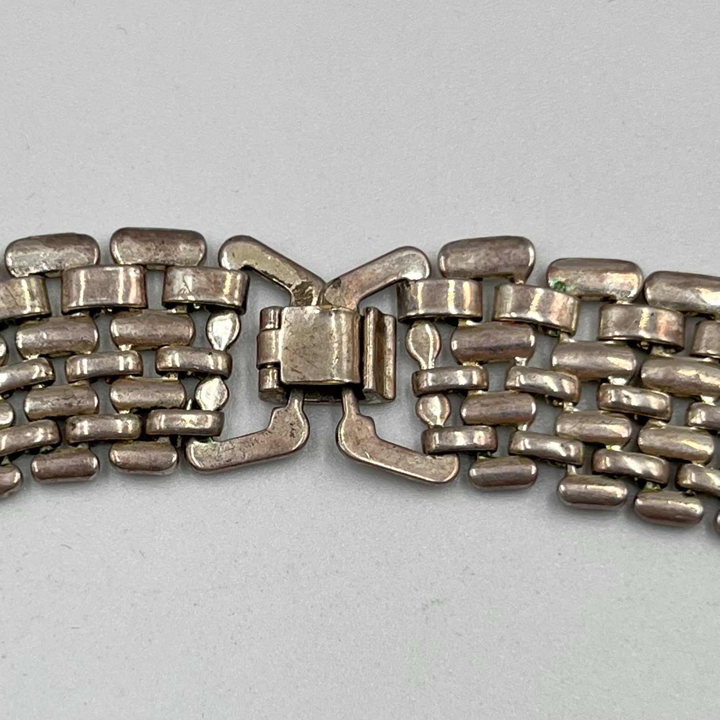 Vintage Retro Silver Tone 7-Row Brick Link Choker Necklace, Deco Style Statement