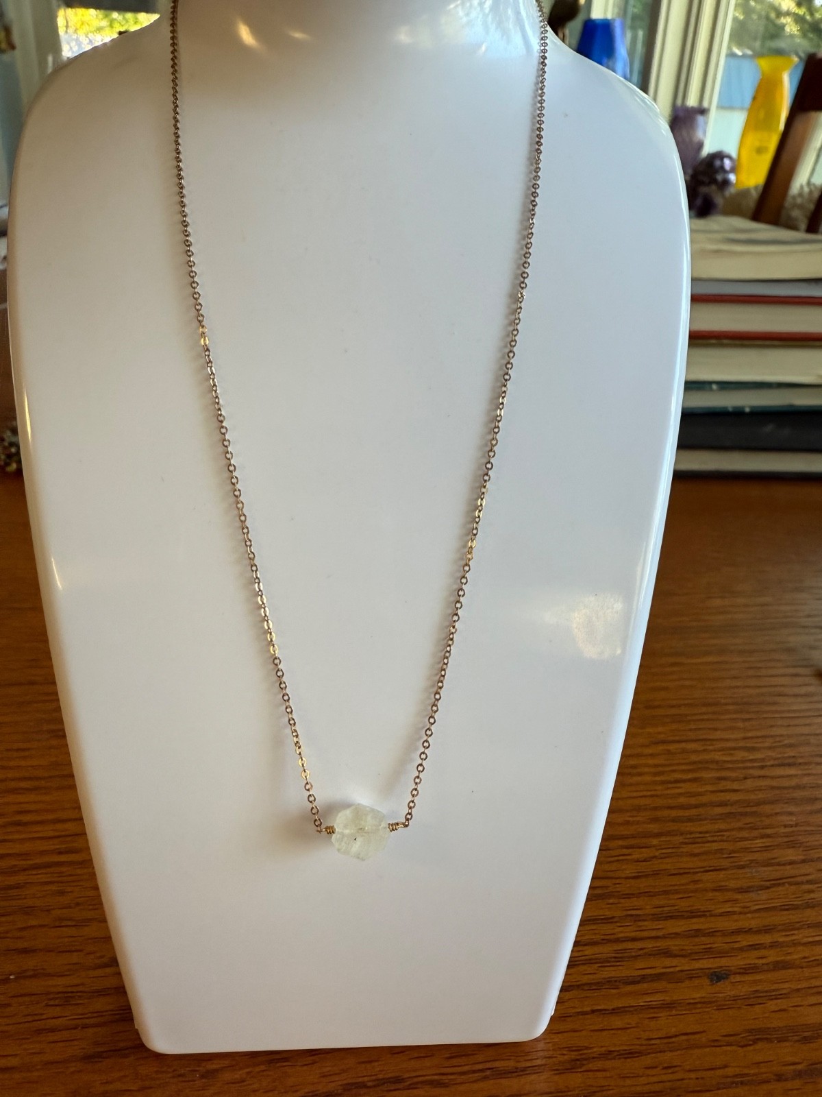 Vintage beautiful gold filled raw labradorite or opal stone necklace