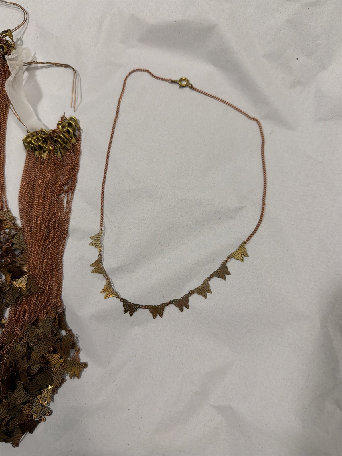 72 Vintage Copper Coated /Brass 16 “ Chains With Butterfly Rhinestone Pendant