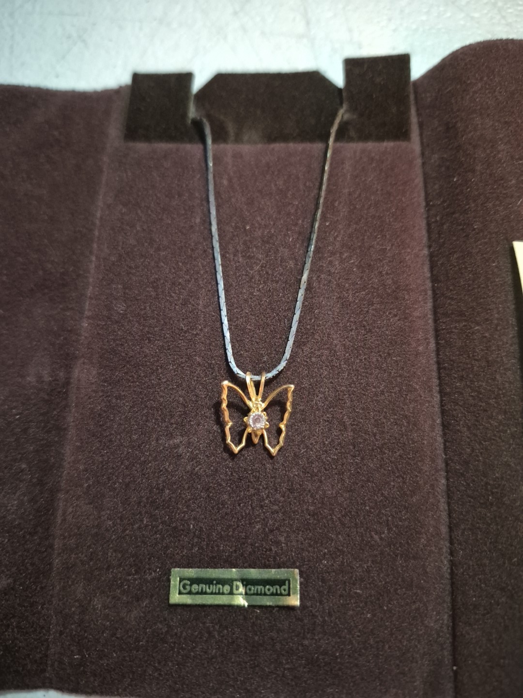 VTG Butterfly Open Work Pendant W/Diamond Chip Goldtone Necklace-*READ*