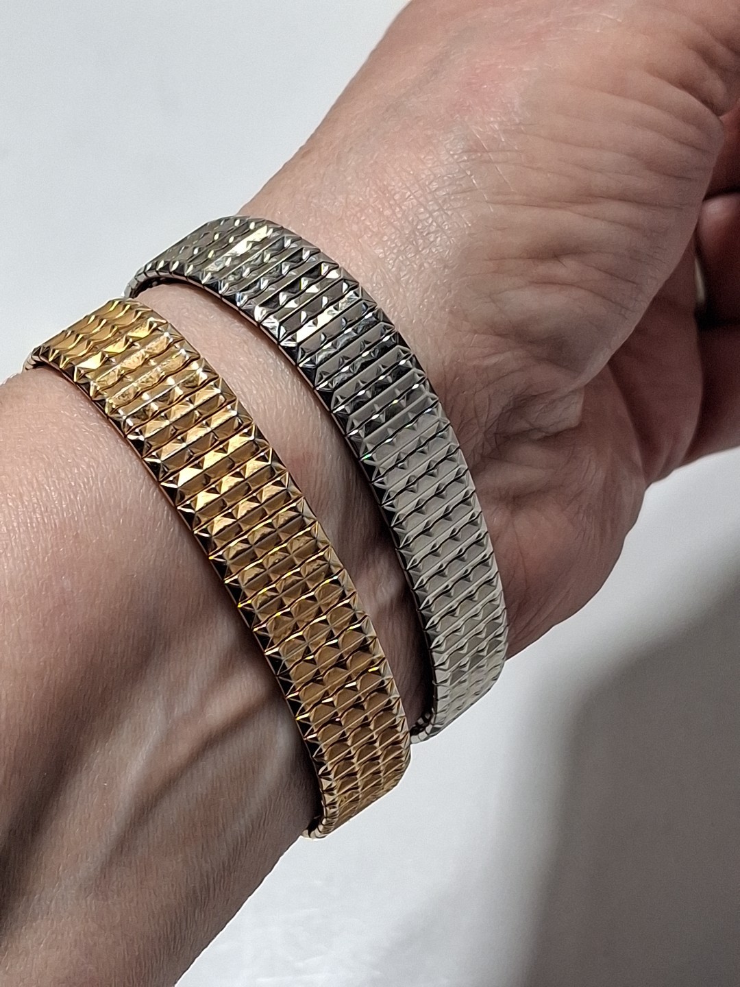 Vtg Speidel Stainless Steel Bracelet Set 2 Twist O Flex Stretch Gold Silver Tone