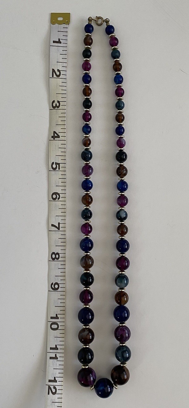 VTG Lucite Acrylic Beaded Graduated Necklace In Blue Brown Gold Tone Purple 24”