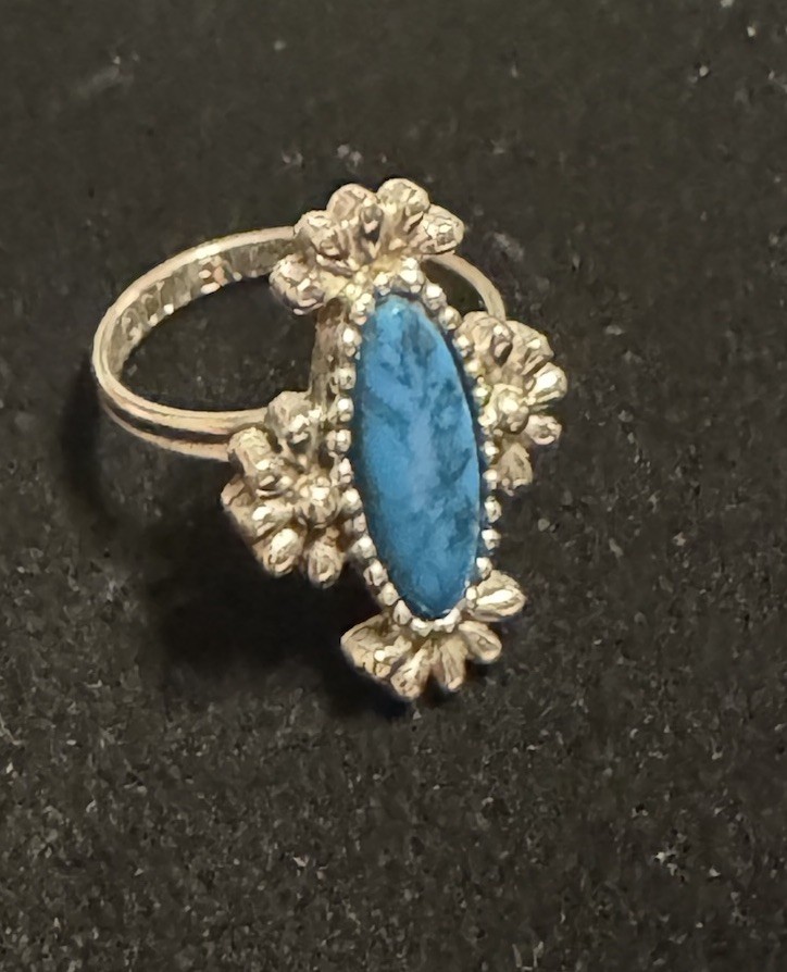 Vintage 1977 SARAH COV ‘Blue Cloud’ Adjustable Ring With Faux Turquoise Stone