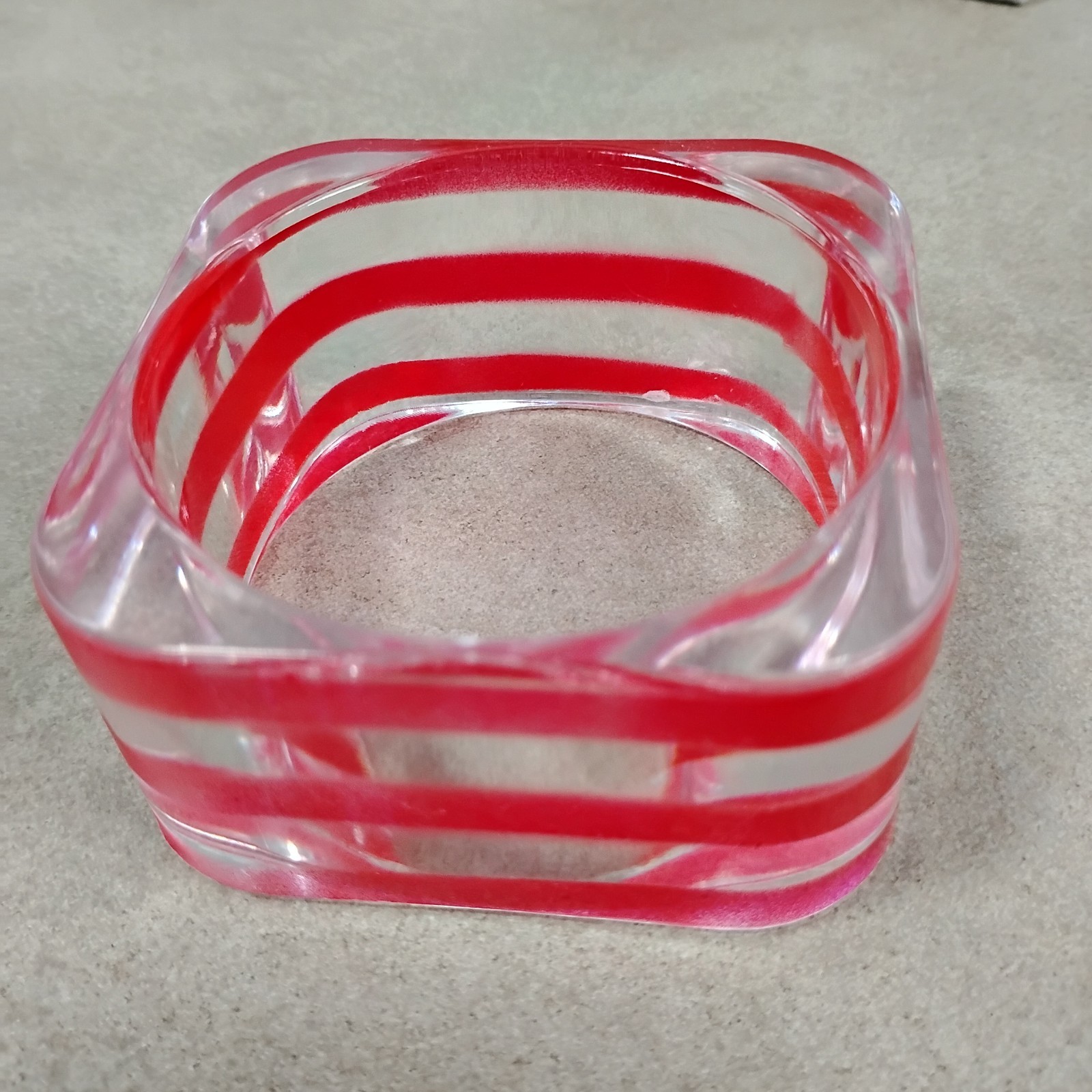 Vintage Clear Red Striped Chunky Square Bangle Bracelet Sz 8 Acrylic Plastic