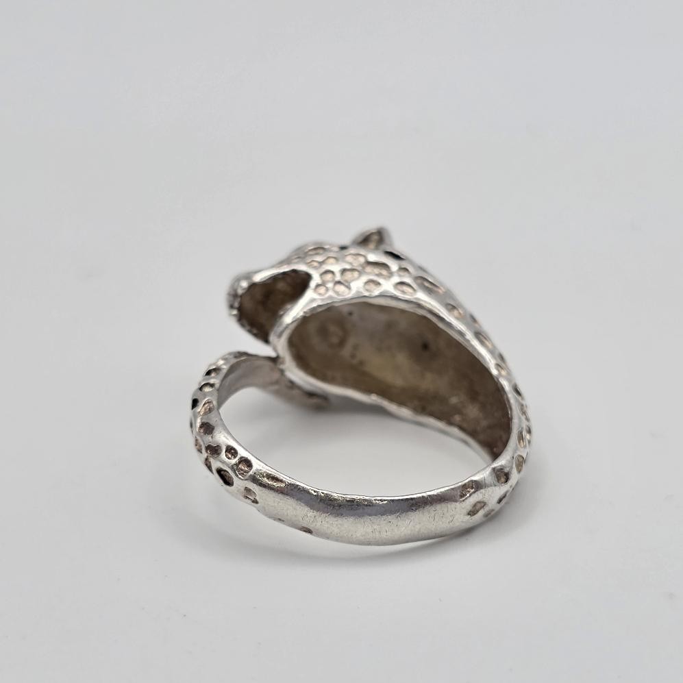 Vintage Adjustable 925 Sterling Silver Leopard Cheetah Big Cat Wrap Ring sz 7.5