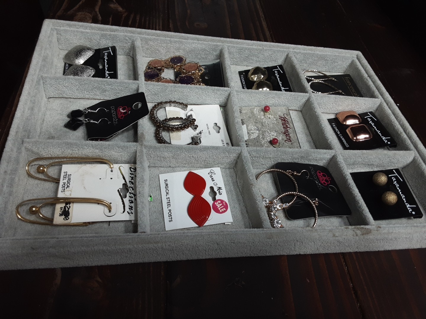 Earring Gold Silver Rose Tone Lot of 12 Pair New Old Stock Pierce Vtg Jewerly