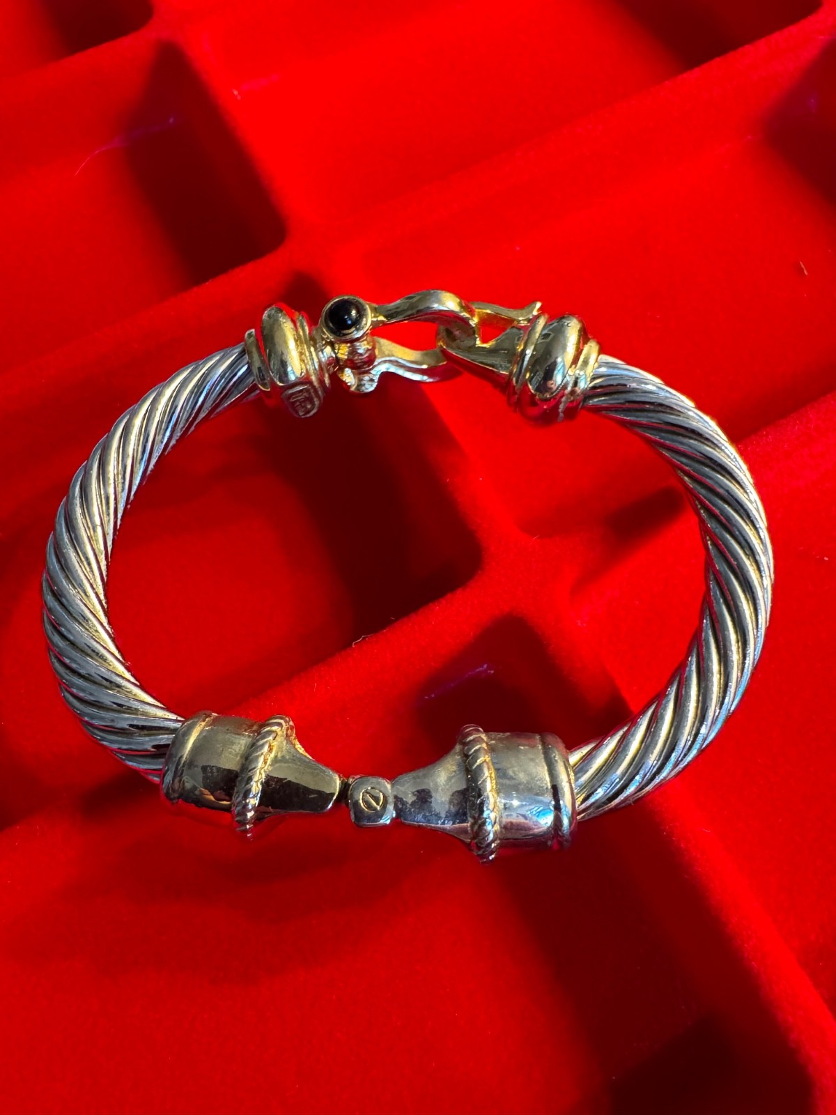 Vintage TJ 2-Tone Twisted Cable Renaissance Hinged Bangle Bracelet