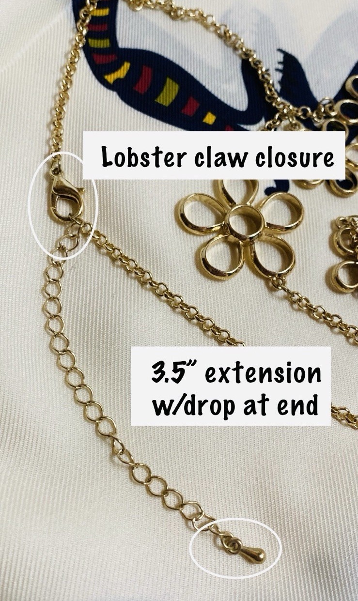Vintage Gold Tone Multi Flower Chain /Statement Necklace 35” +3.5” Extension
