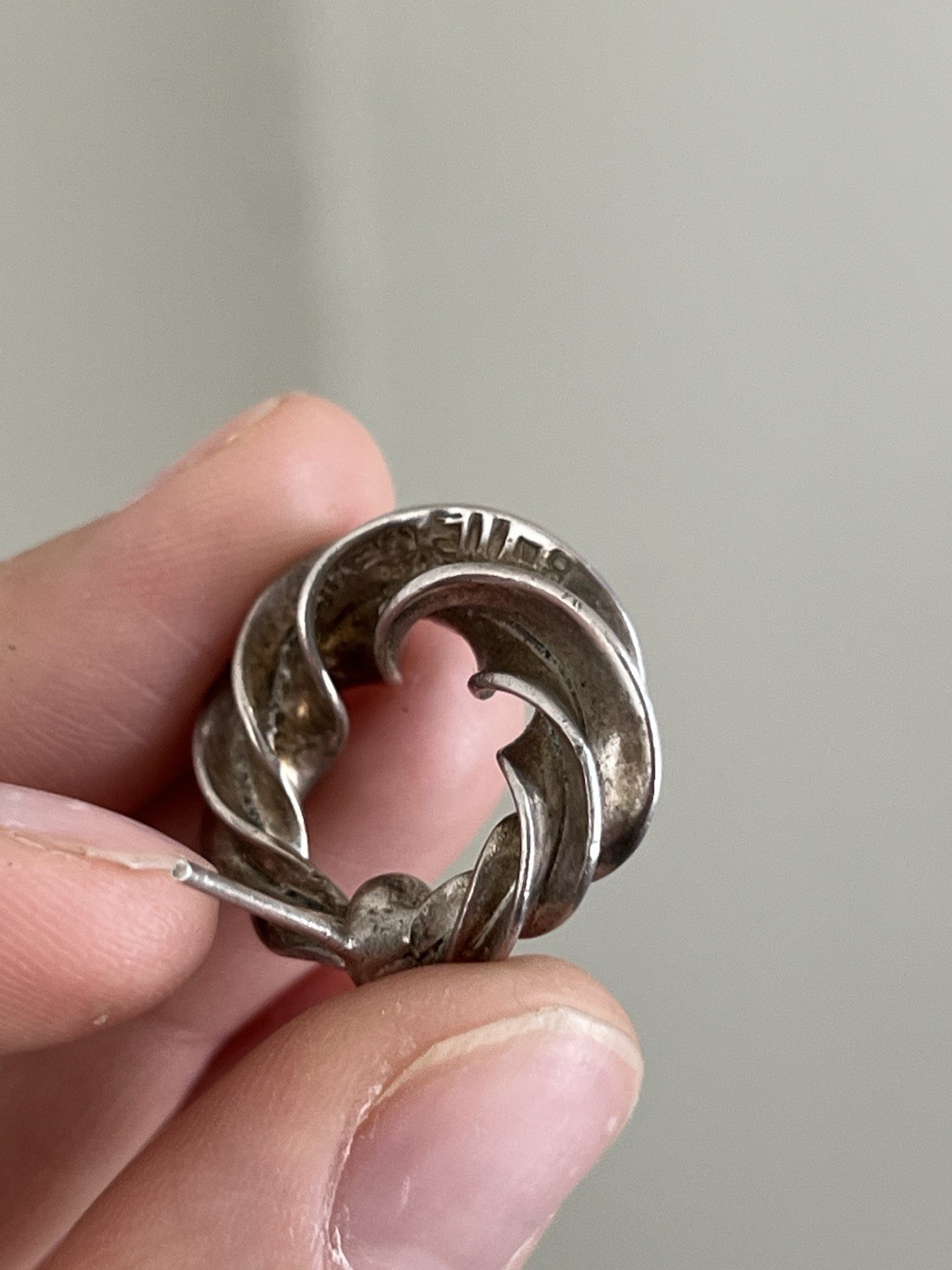Vintage 925 Sterling Silver Twisted Door Knocker Style Hoop Earrings No Stone