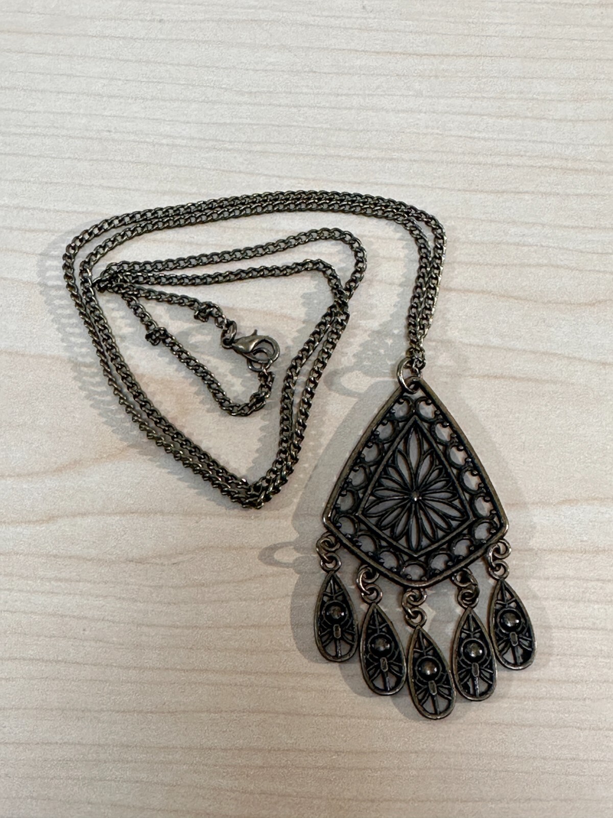 Vintage Bronze Color BOHO Tribal Dangle Pendant Necklace 14 inches