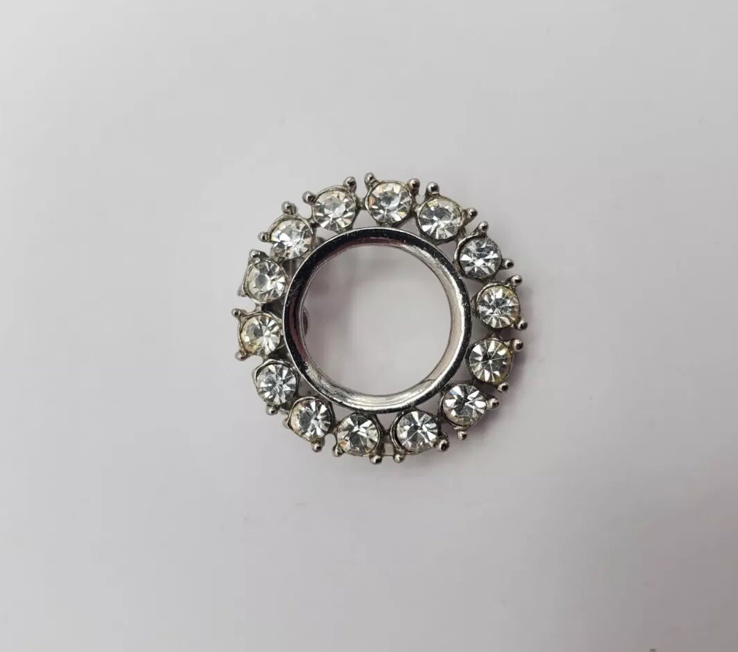 Vintage Silver Rhinestone Brooch Pins Set Pair Of 2 Costume Jewelry Accessories