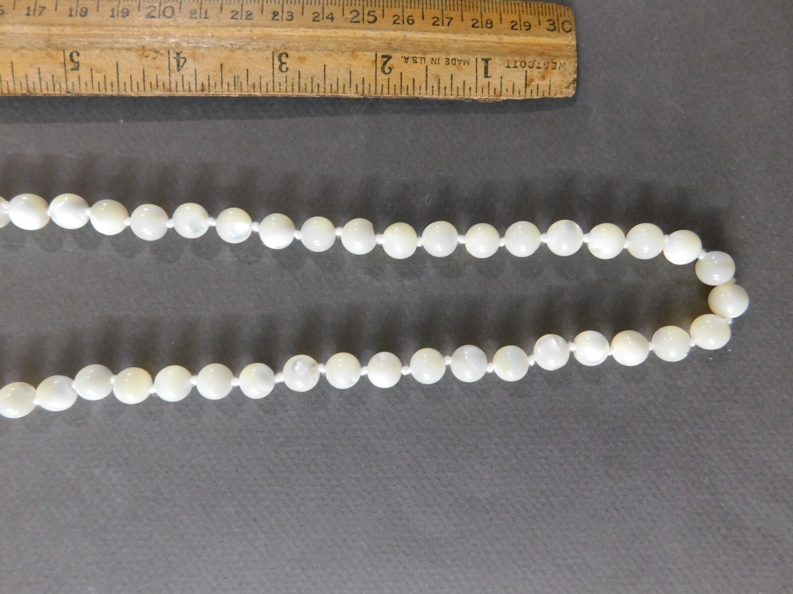 ANTIQUE HAND TIED OPALINE GLASS BEAD NECKLACE