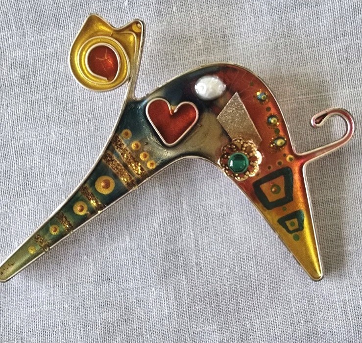 Yossi Steinberg Modernist Acrylic Resin Cat Brooch Whimsical Colorful Mixed…