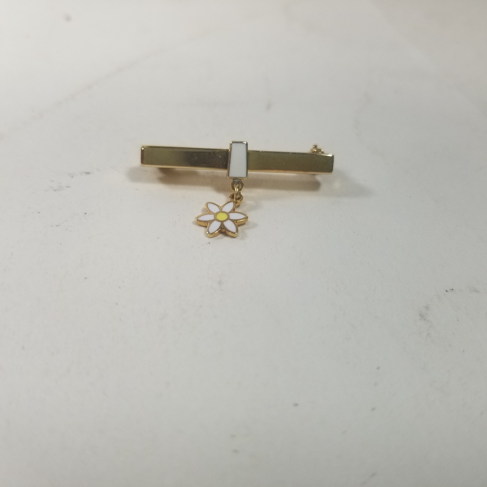 Flower Bar Brooch Pin Enamel Gold Tone Dangle