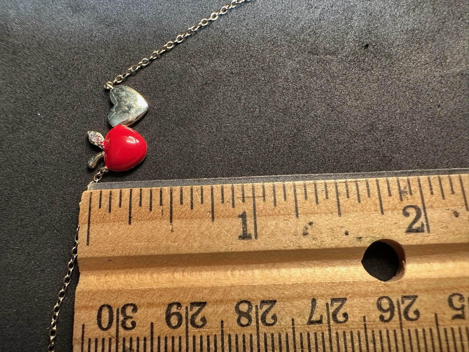 2.00g Vintage Sterling Silver 925 Heart Apple Necklace Adjustable Red M 20 in