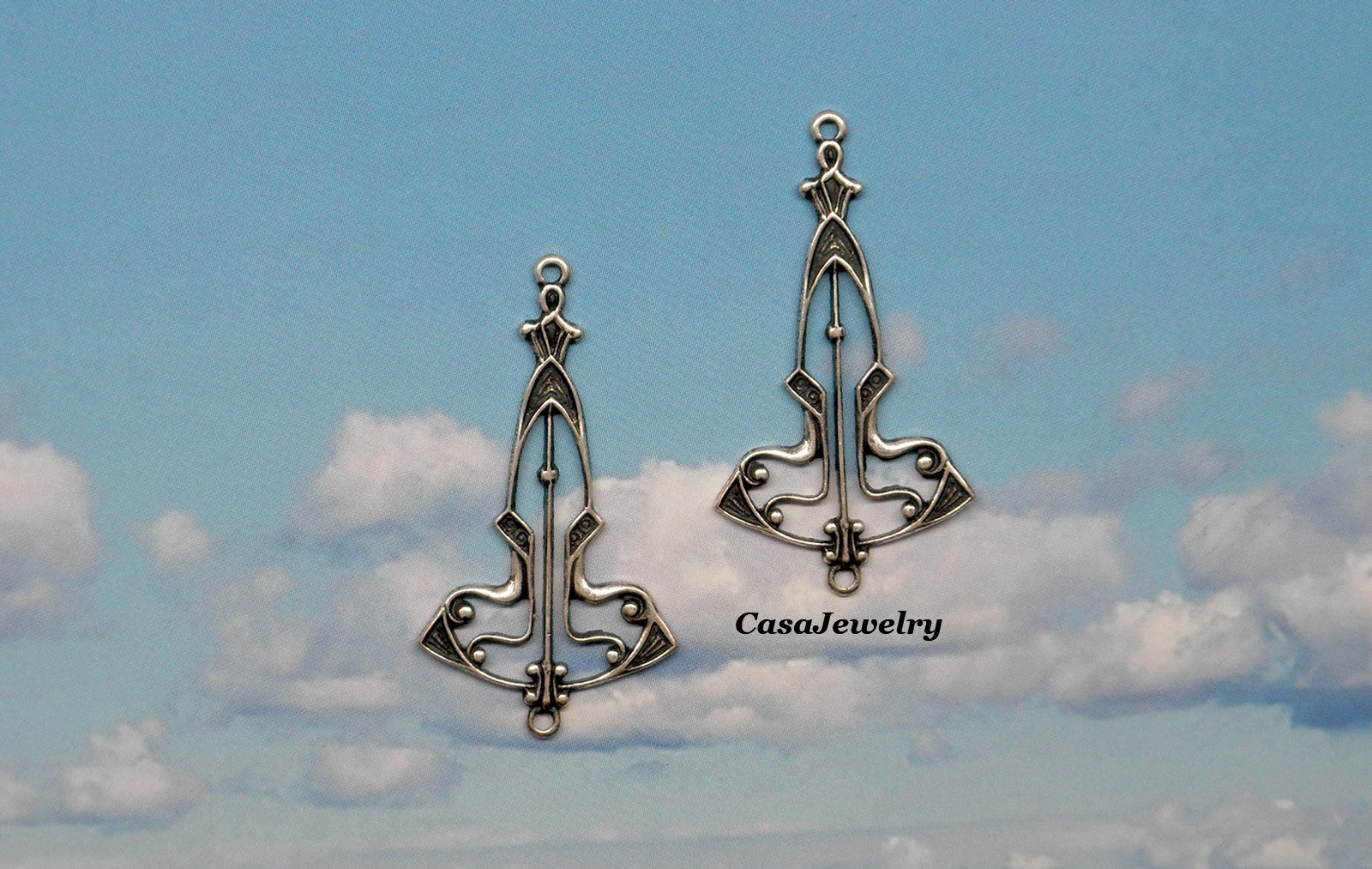 #0500 ANTIQUED .925 STERLING SILVER PLATED DROP W/2 HANG RINGS – 2 Pcs