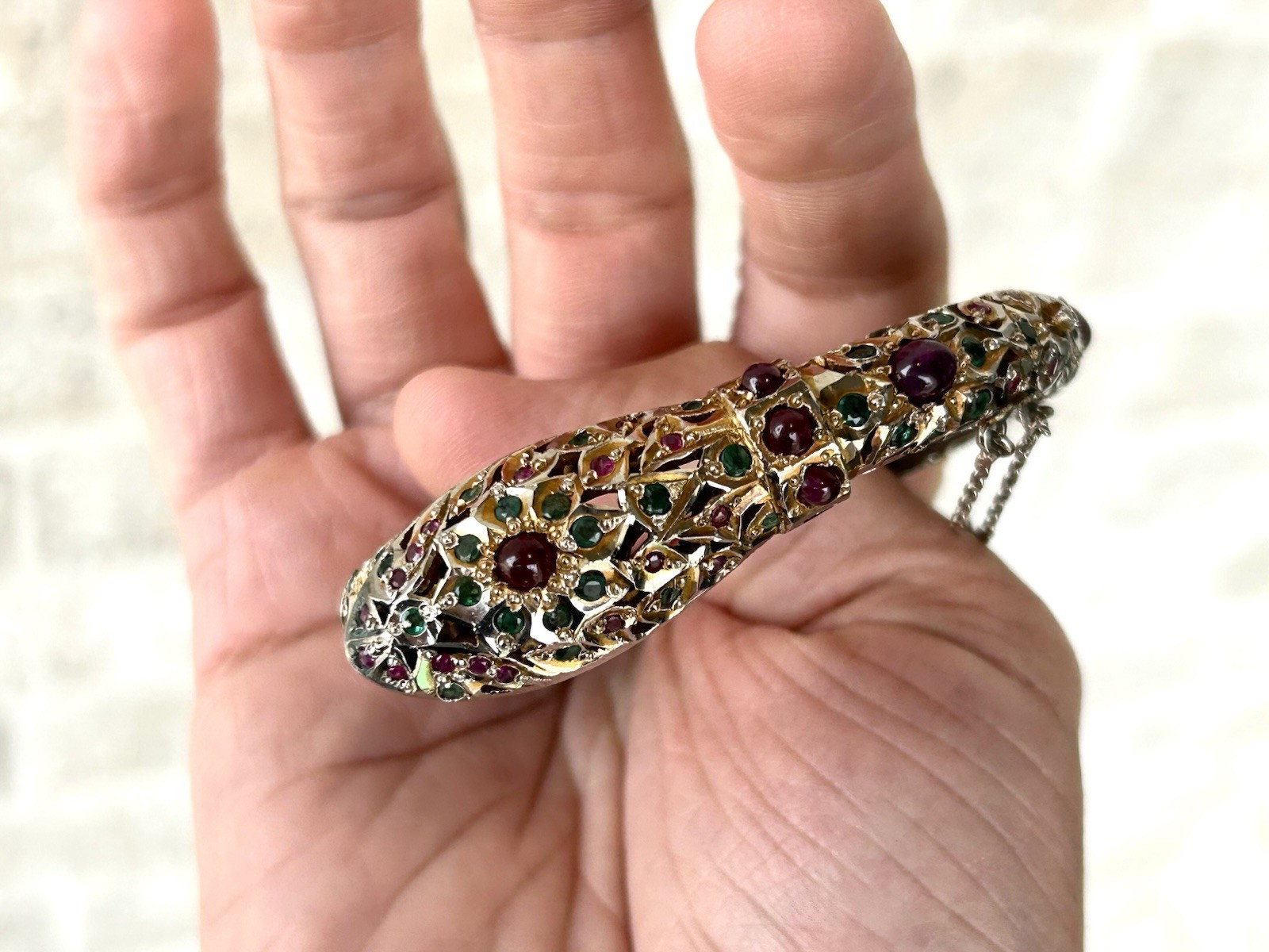 Antique Mughal Ruby Emerald Sterling Snake Bracelet Jewels Of India