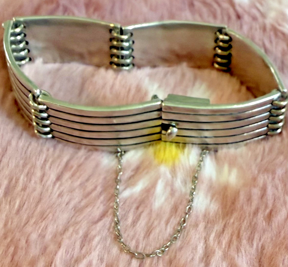 STERLING SILVER MODERNIST VINTAGE MEXICAN PANEL BRACELET 7.5 in TAXCO