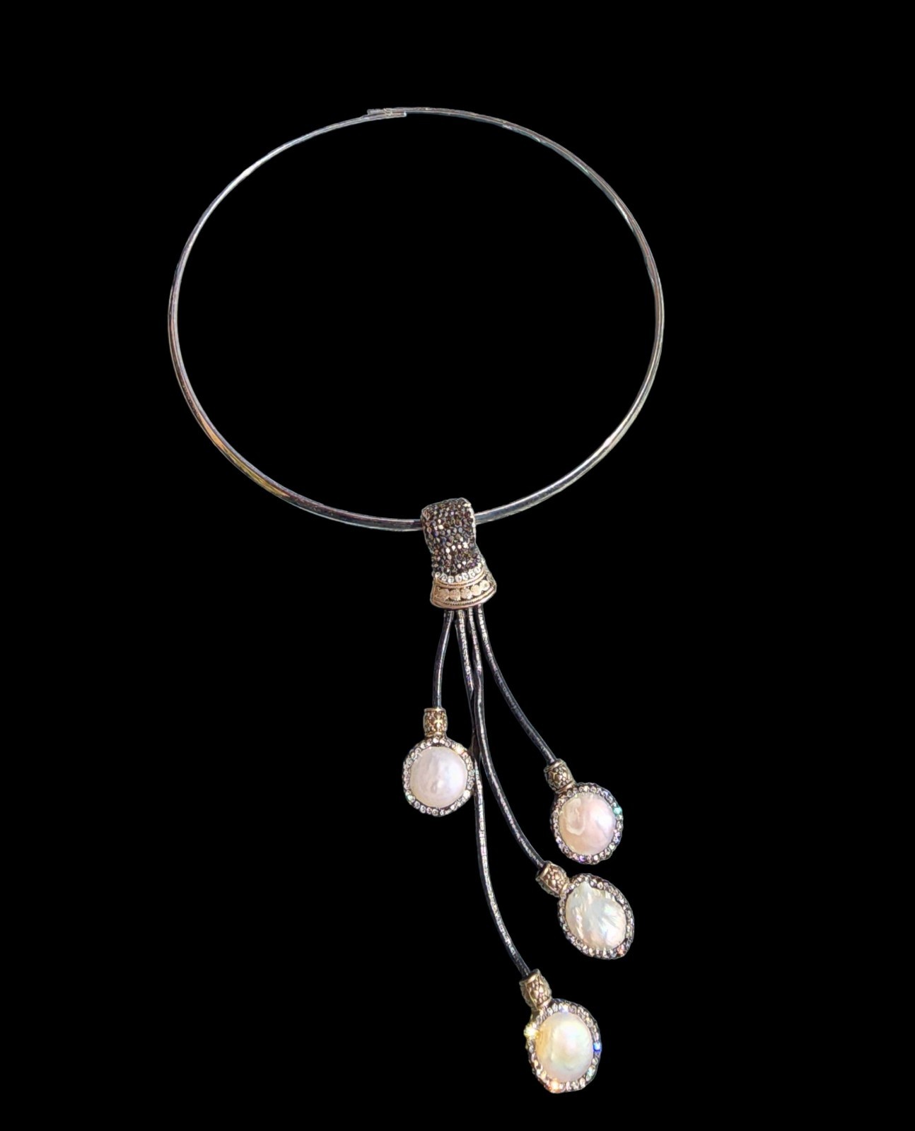 Coin Pearl Marcasite Silver Tone Necklace Choker Designer