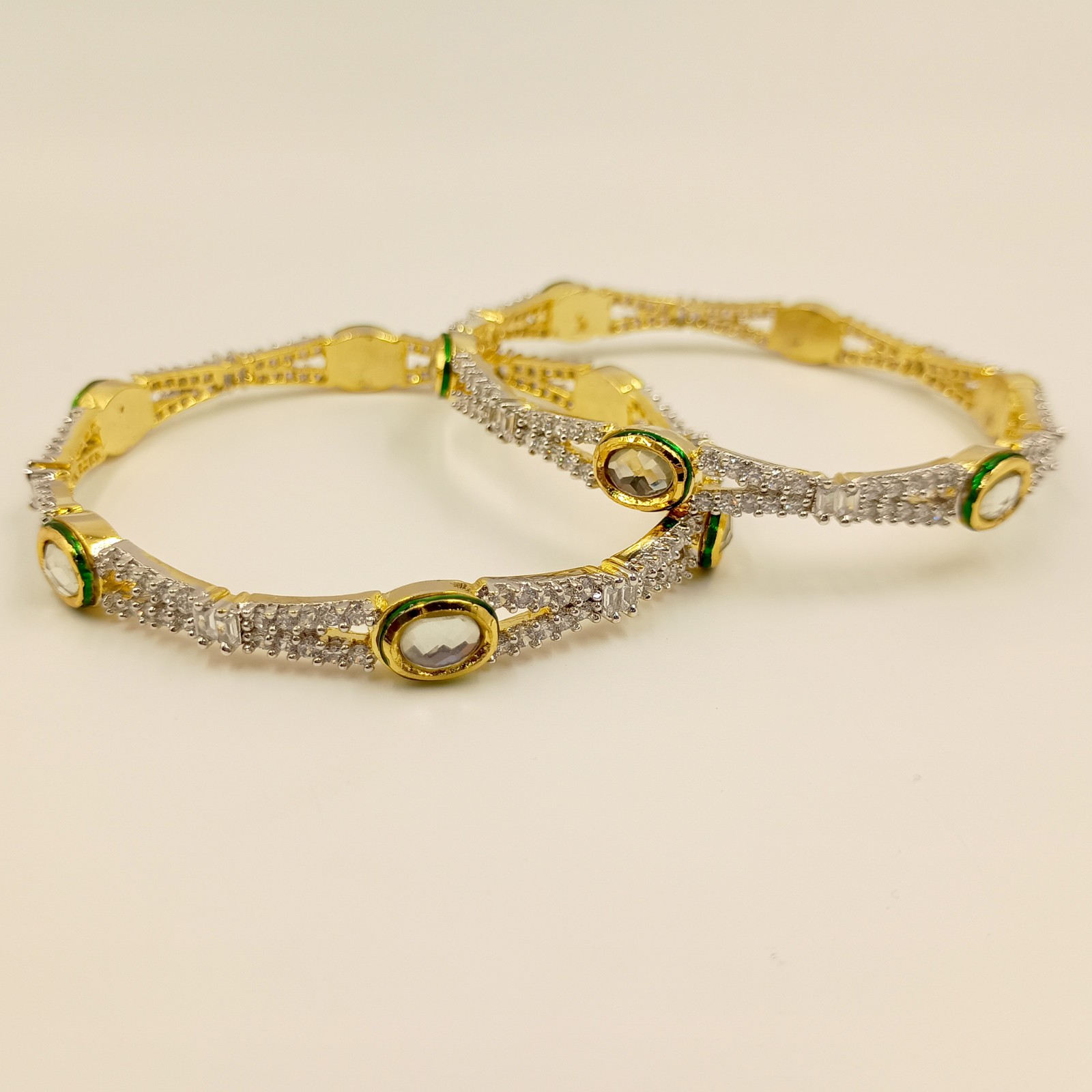 Bridal Wedding Kundan Meenakari Bangles 22k Gold Plated CZ South Indian Jewelry