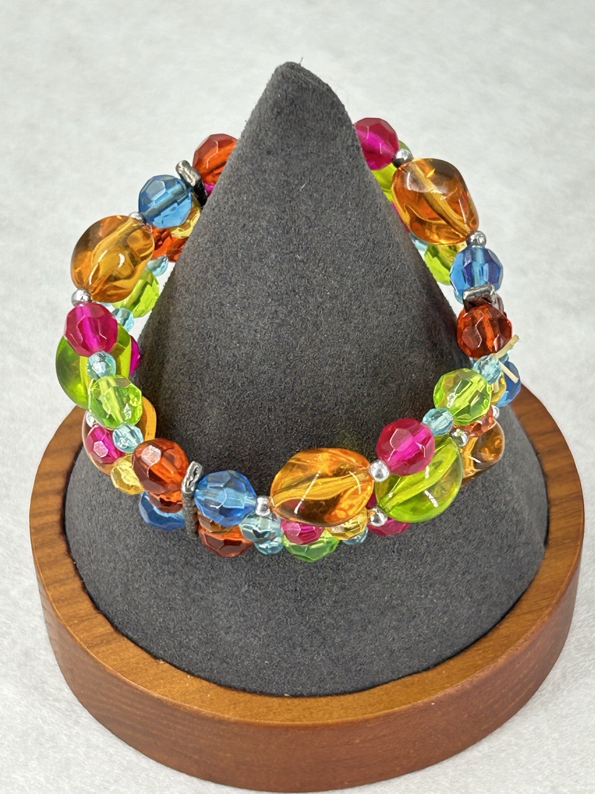 Vintage Colorful Lucite Triple Band Stretch Bracelet Green Blue Pink Orange