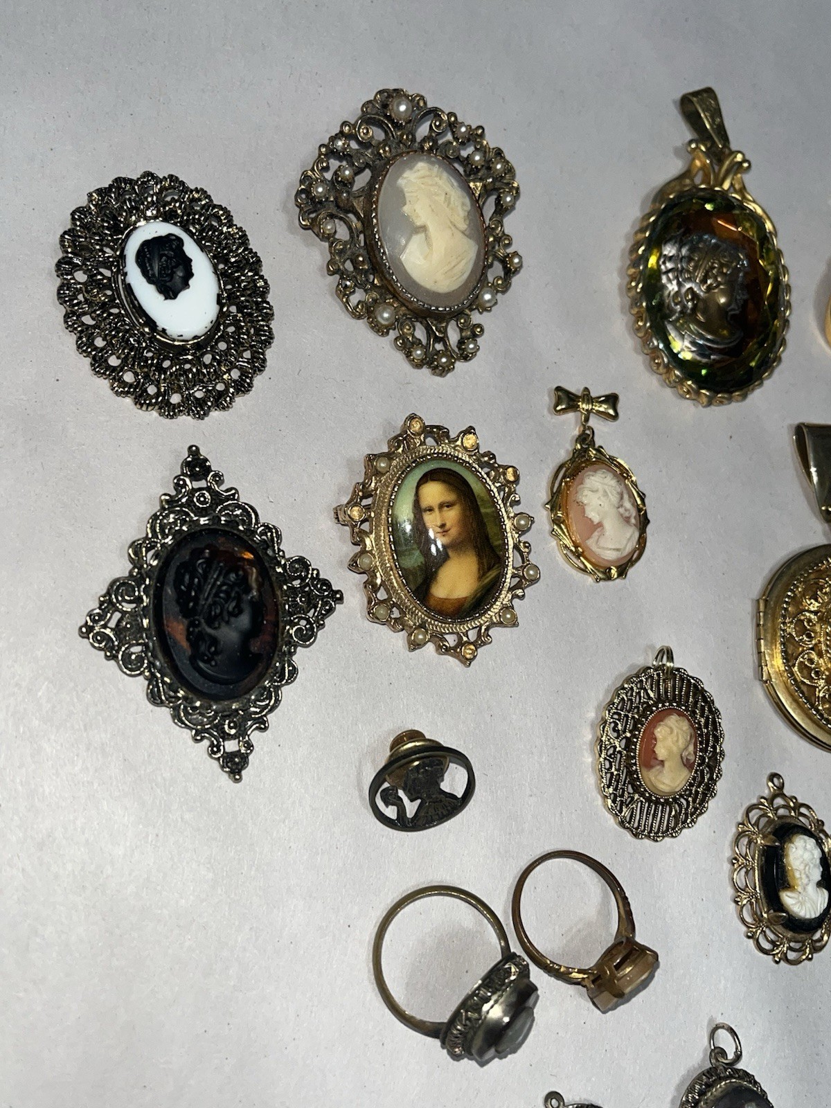 Vintage Cameo Jewelry Lot Wearable & Broken Pieces Sterling Costume Modern
