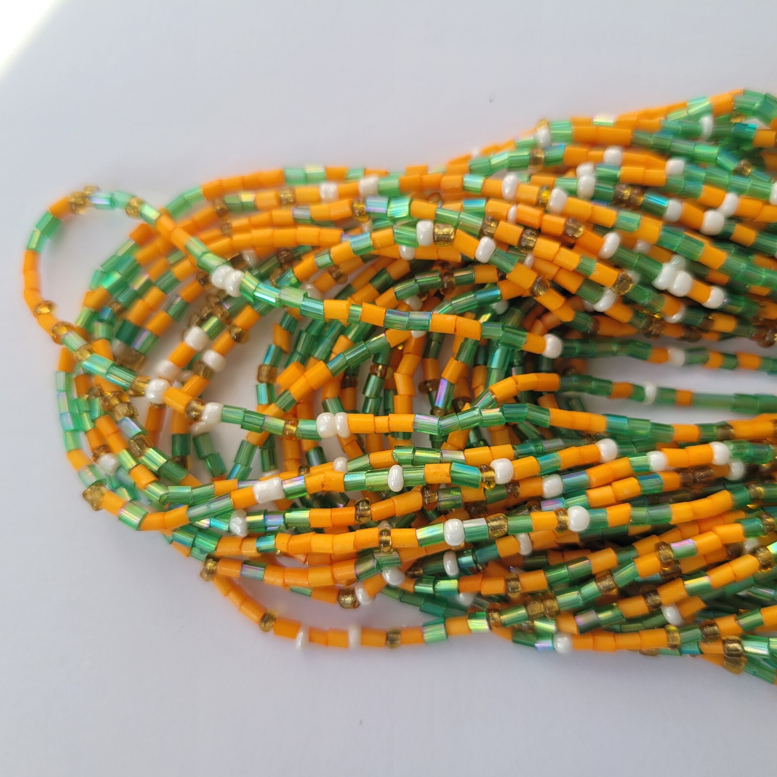 Vtg Orange Green Multistrand Boho Seed Bead Necklace & Earrings Set
