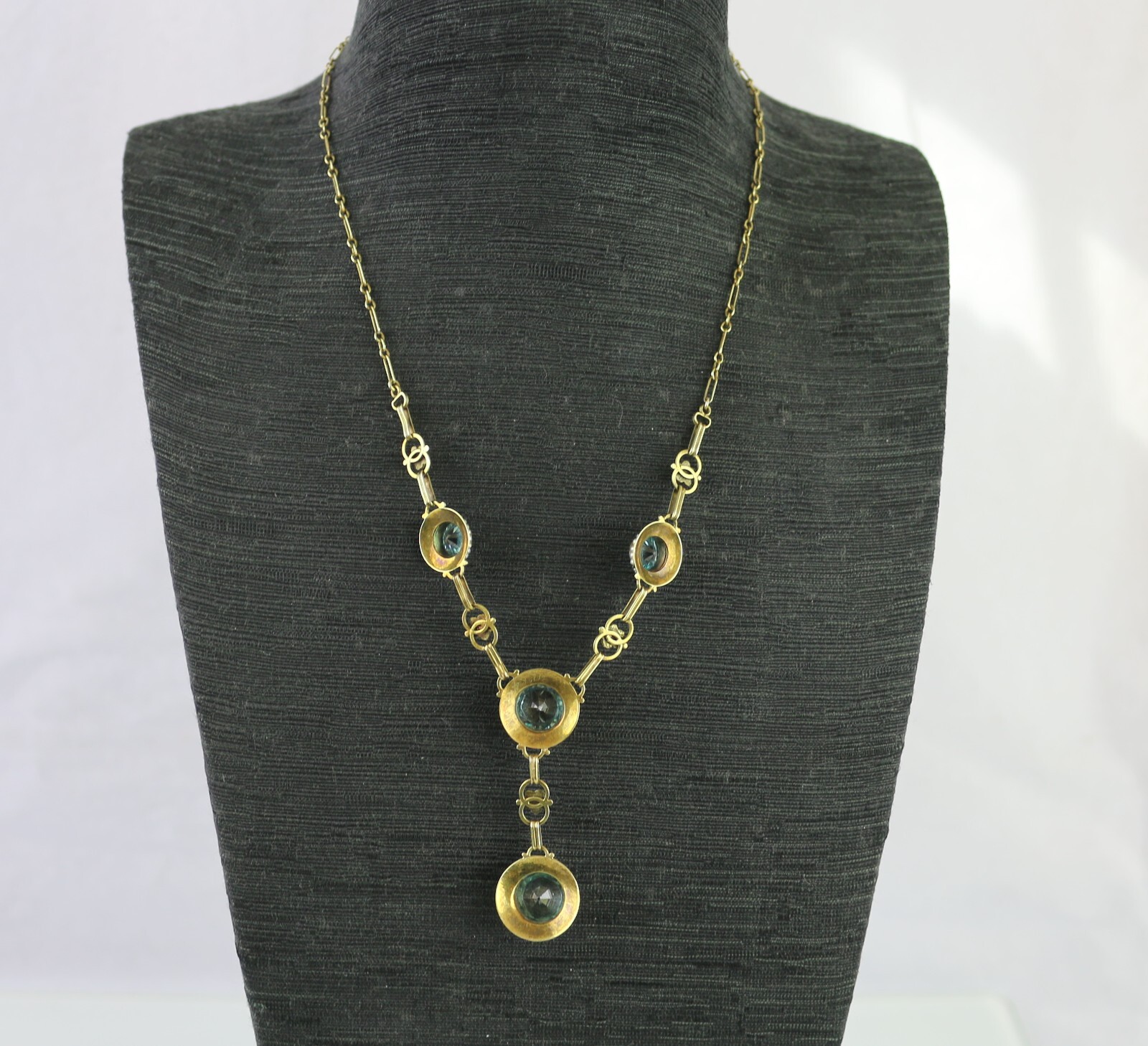 Antique Edwardian 14K Gold Round Vivid Blue Zircons with Seed Pearls Necklace