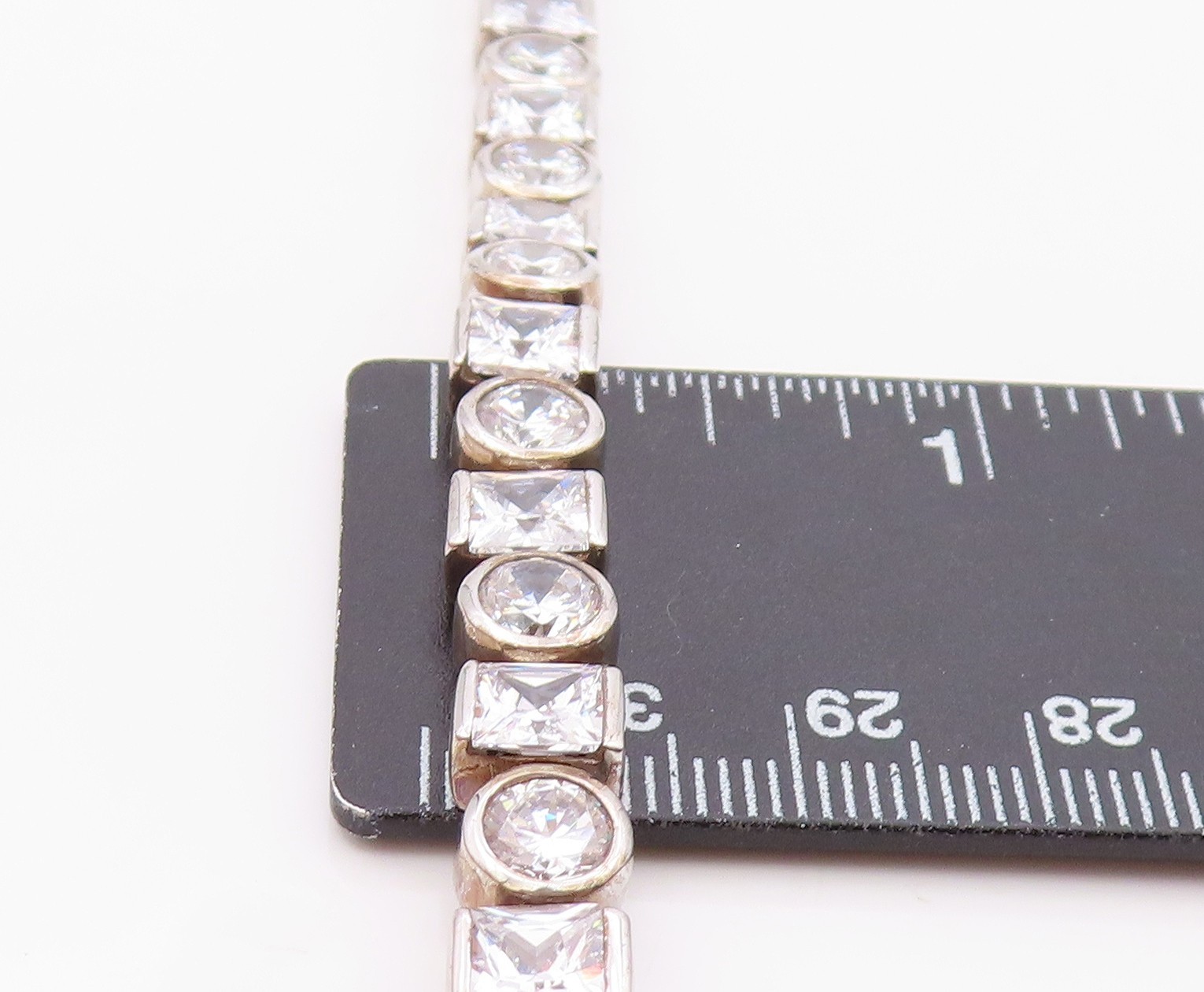 925 Sterling Silver Vintage Bracelet Bezel Set Topaz Geometric Link BT12110