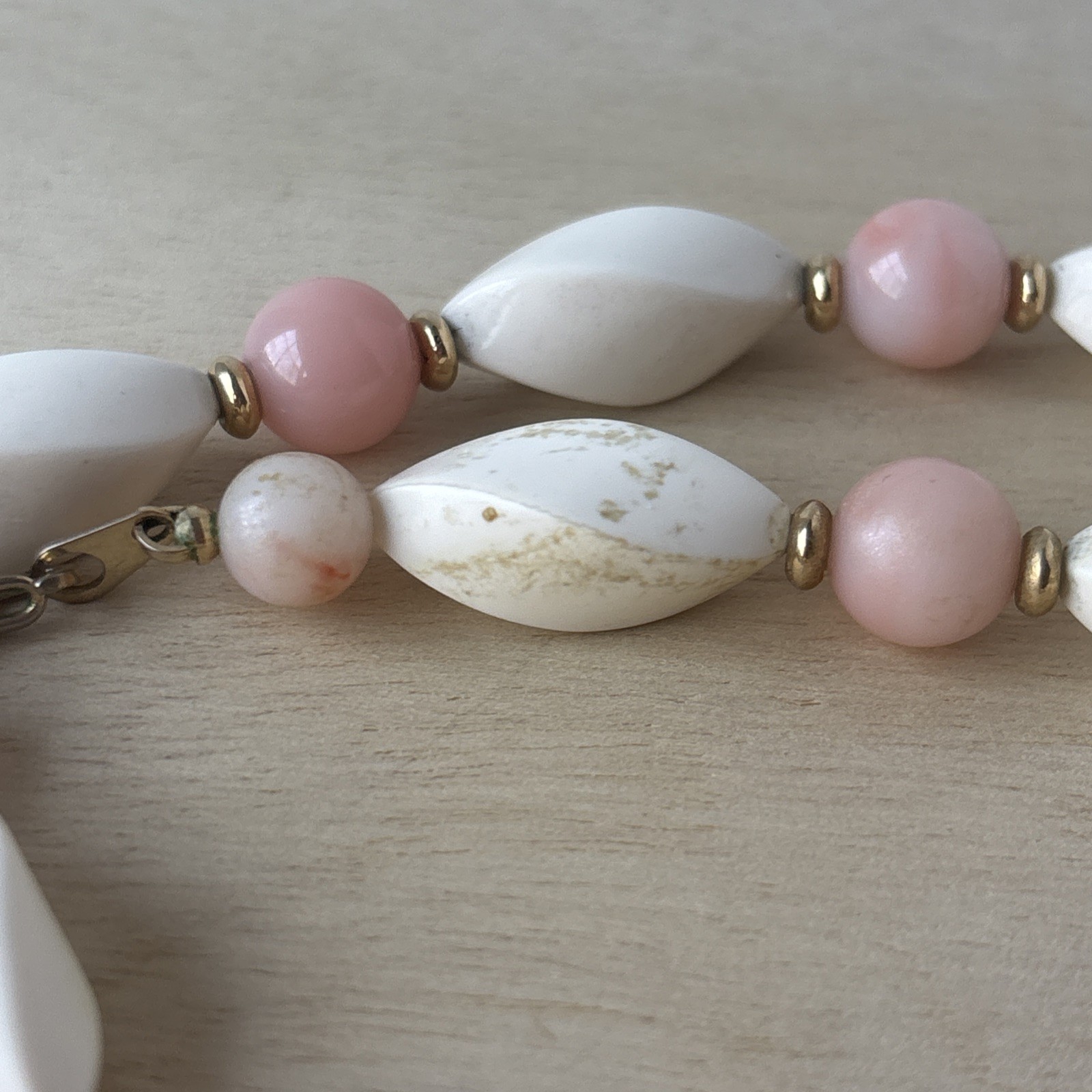 Vintage Angel Skin Coral Carved Bead Necklace 30g Mid-Century PAT 53/935 Clasp
