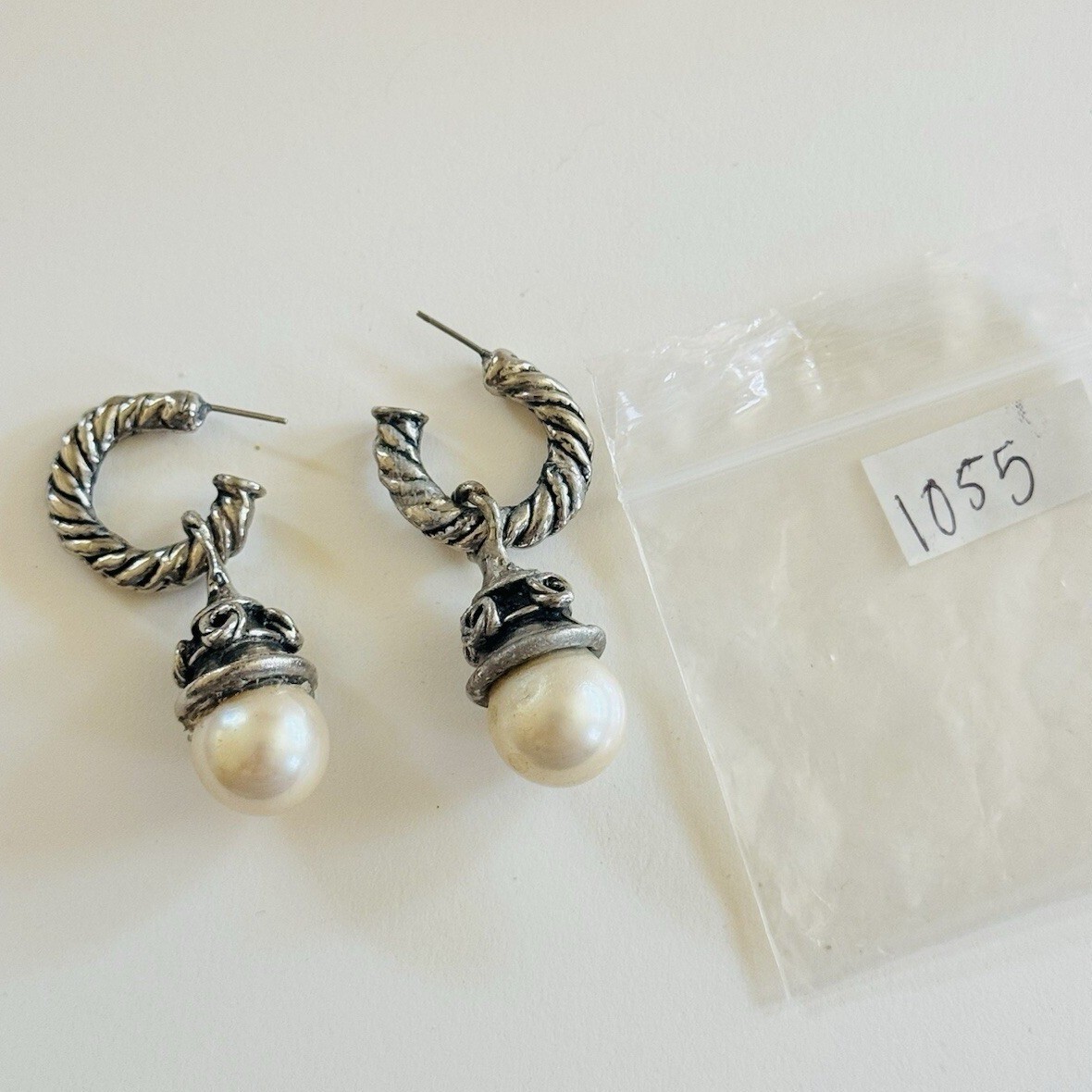 Regal Cuff Earrings VTG Dangle Silver Plated Pearl Cabochon Hoop pierced 90s