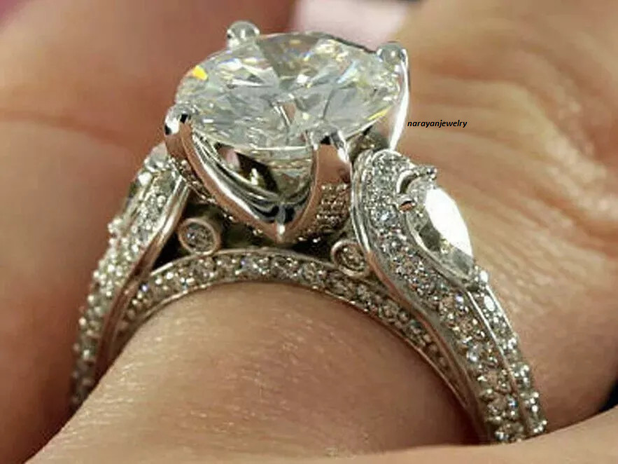 Art Deco Style 3.55Ct Lab Created Diamond Engagement 14K White Gold Finish Ring