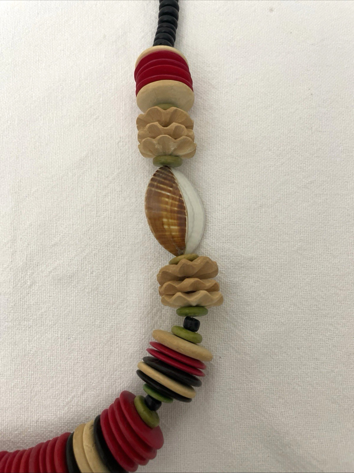 Bead & Shell Necklace African Tribal Style Statement 24″ Artsy Boho Eclectic