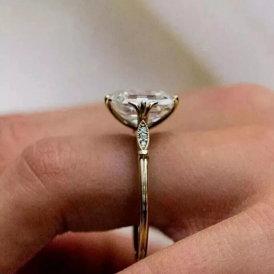 Art Deco Style 3.5Ct Asscher Cut Lab Created Diamond 14K Gold FN Engagement Ring