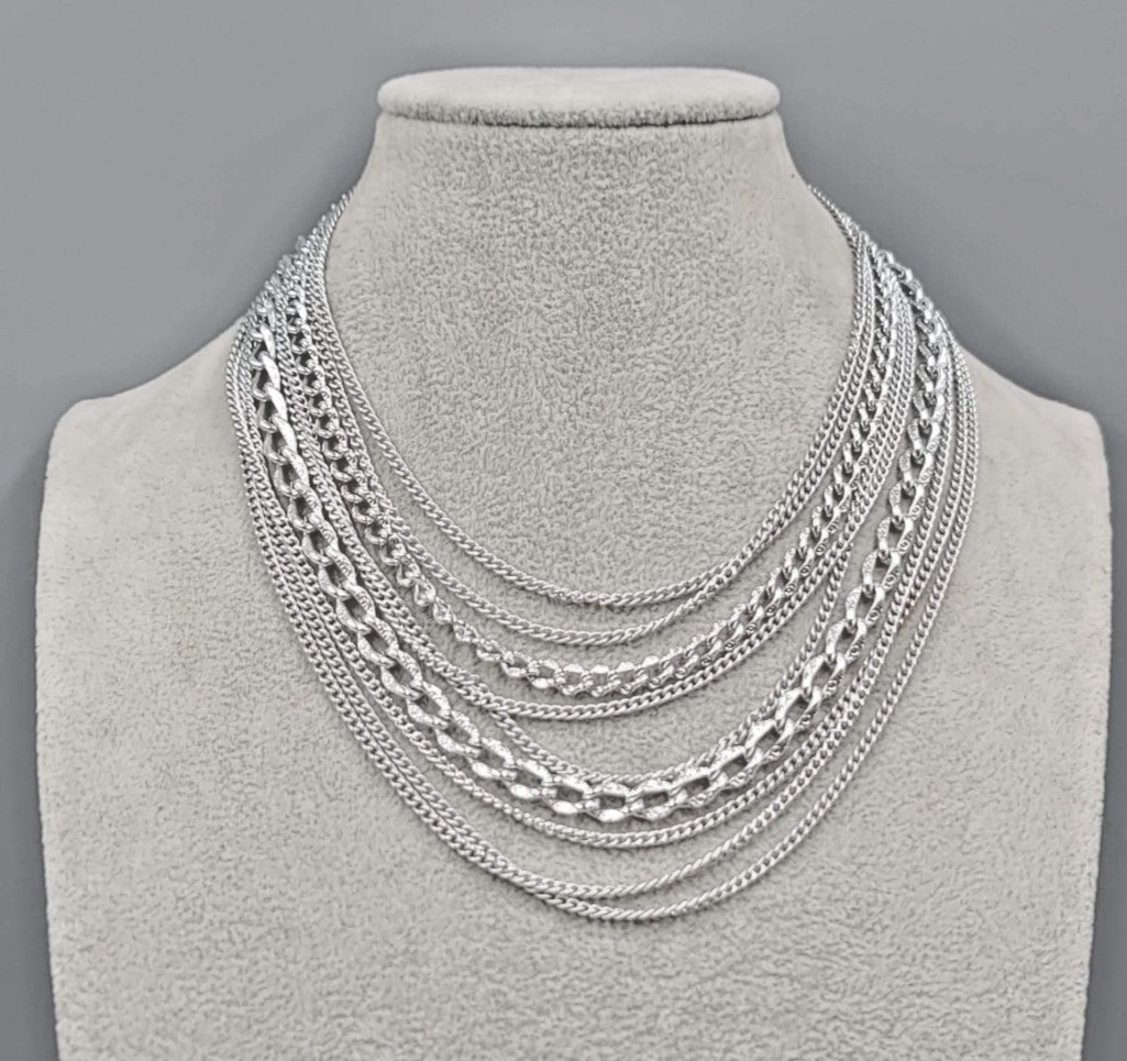 Vintage West Germany Necklace Bright Silver tone Multiple Chains 18″ adj