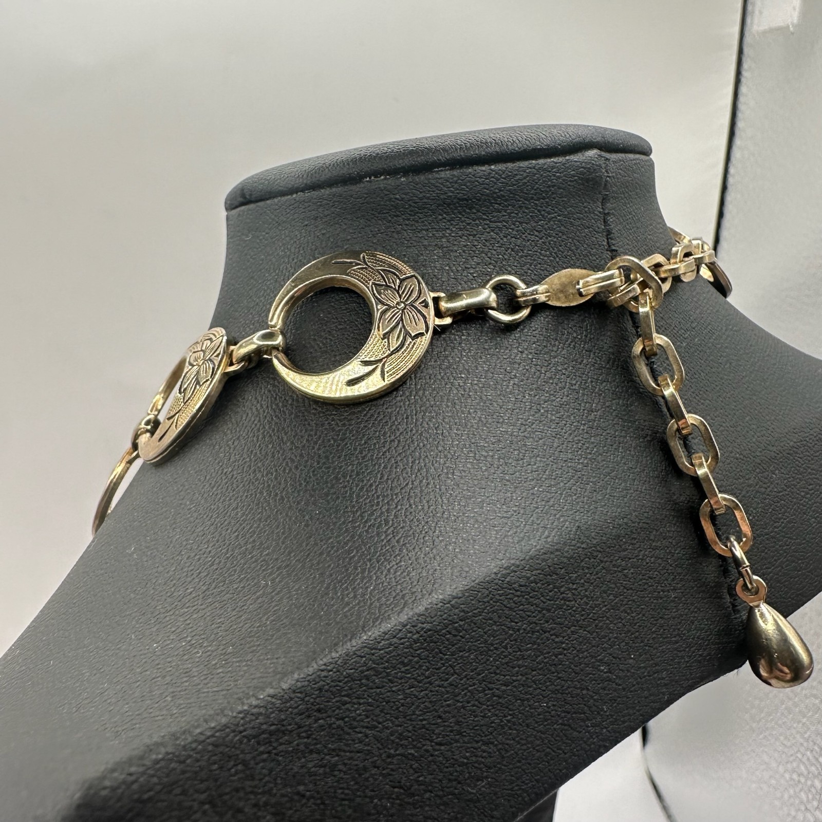 Vintage Open Circle Chain Choker Necklace Pamar Textured Link Gold Tone 13″ Boho