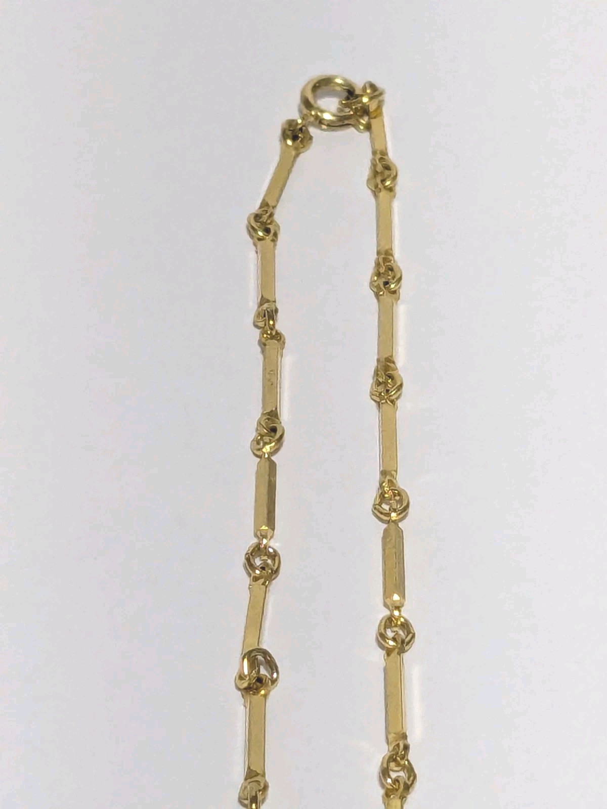 Gold Tone Bar Link & Faux White Pearl Pendant Necklace Vintage 14″