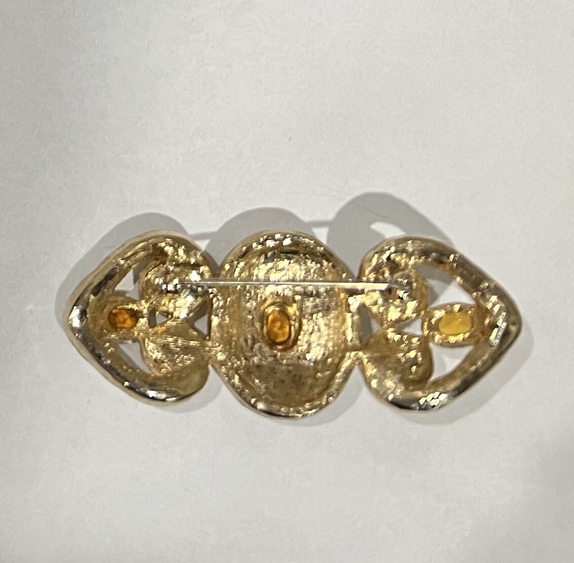 Amber Colored Brooch Crystal Gold Toned Faux Pearl Quality Vintage MCM
