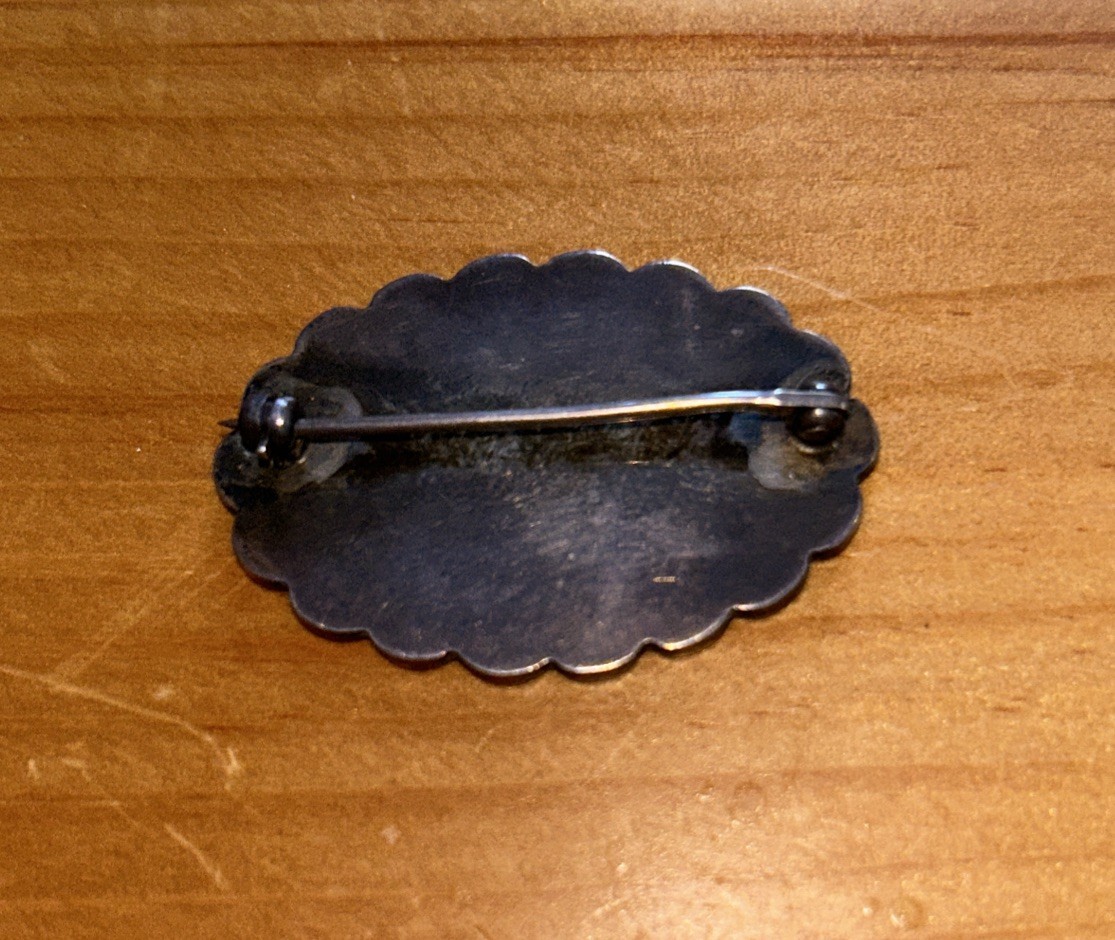 Antique Victorian Sterling Silver Oval Engraved Brooch Pin